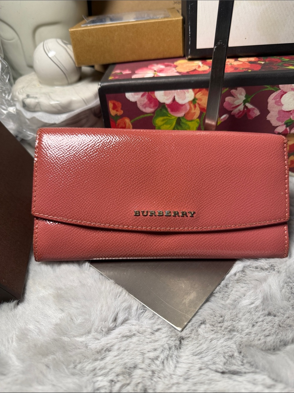 Burberry Coral-Pink Leather Continental Wallet
